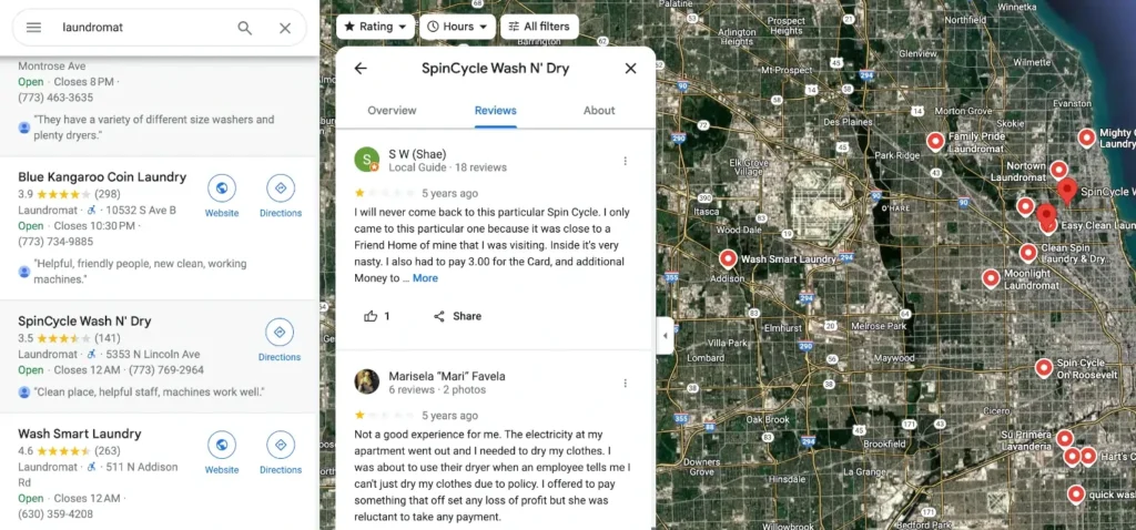 An example of looking at a laundromat for sale on Google Maps.