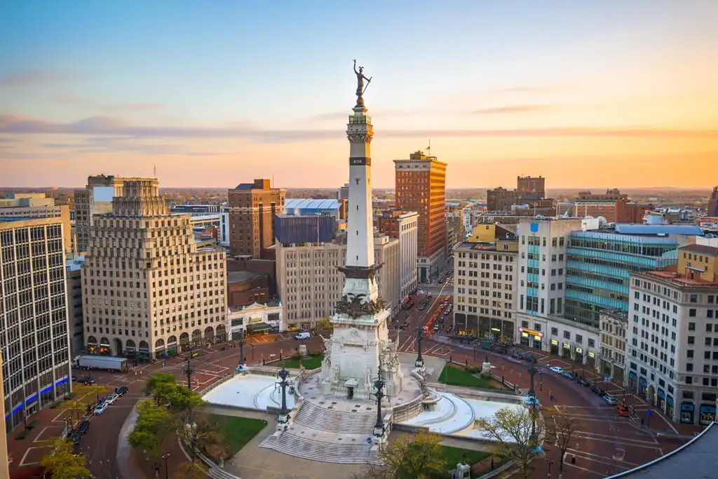 The Indianapolis skyline over Monument Circle.